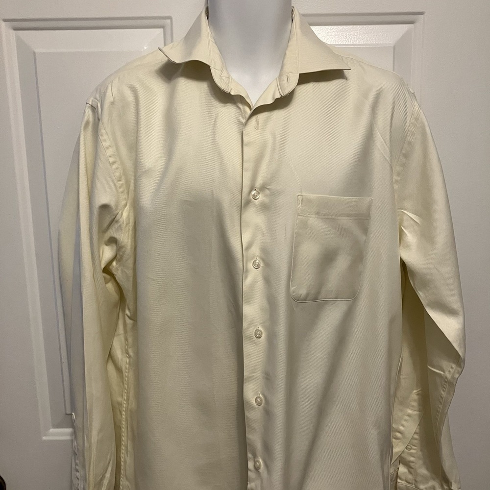 Peter Millar Sz 16 Large Cream/Yellow Button Up Dress Shirt Made In Canada Men’s